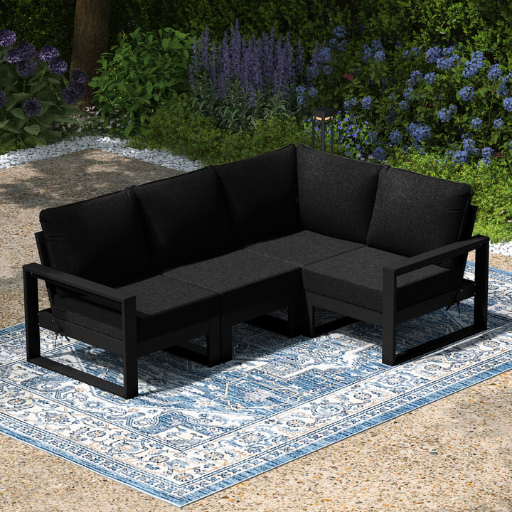 WestinTrends Outdoor 4-Piece HDPE L-Shaped Modular Patio Sofa Furniture Set