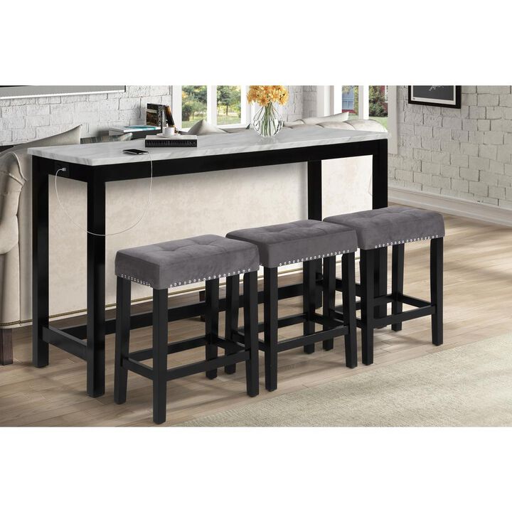 New Classic Furniture Furniture Celeste 4-Piece Faux Marble & Wood Bar Set in Gray