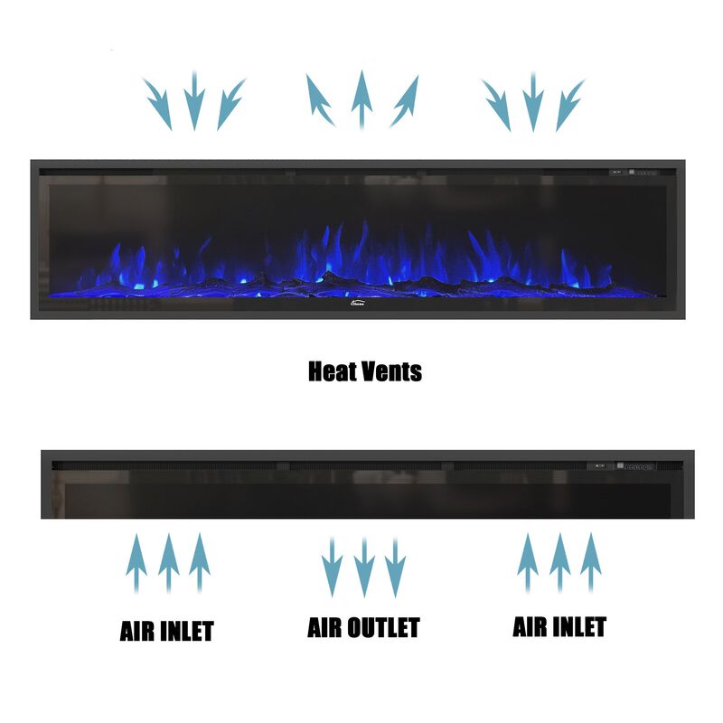 MONDAWE 60" Recessed Wall-mounted Freestanding Electric Fireplace with Remote Control
