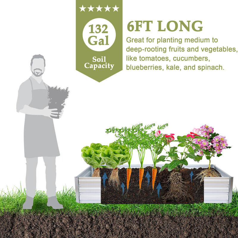LuxenHome 72in Rectangular Galvanized Steel Raised Garden Bed