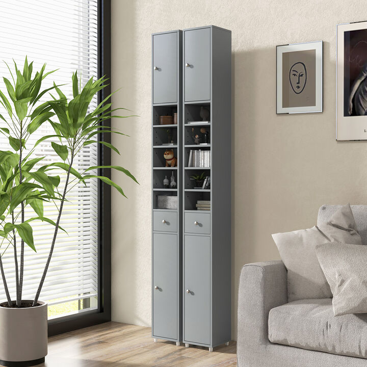 Freestanding Slim Bathroom Cabinet with Drawer and Adjustable Shelves