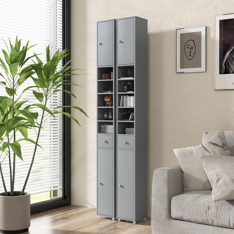 Freestanding Slim Bathroom Cabinet with Drawer and Adjustable Shelves