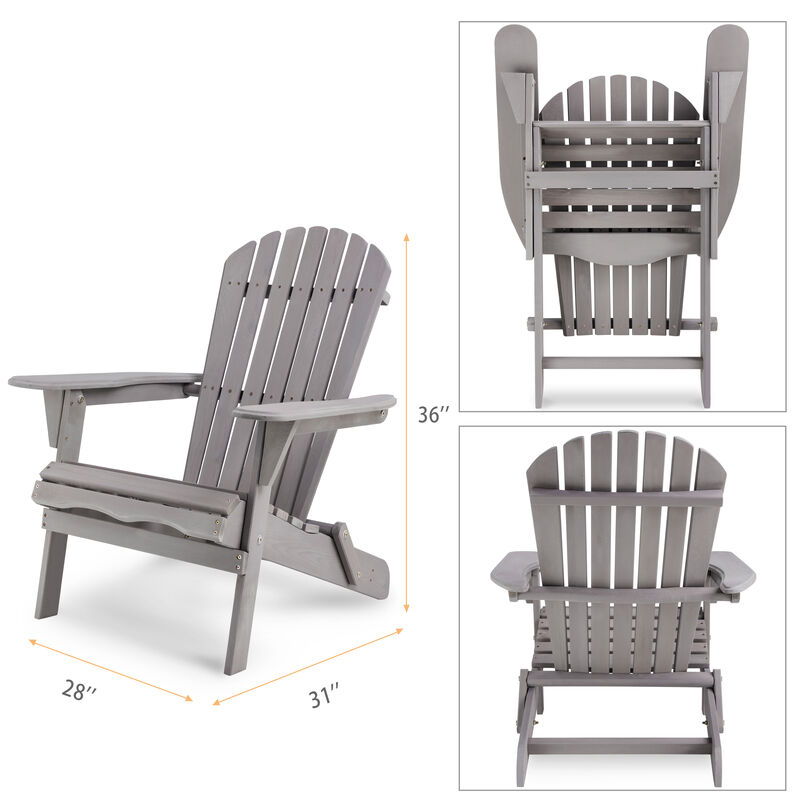 Solid Cedar Wood Folding Adirondack Chair Set for Patio or Garden