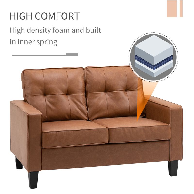 Brown Cozy Seating: 2-Seater Tufted PU Leather Loveseat
