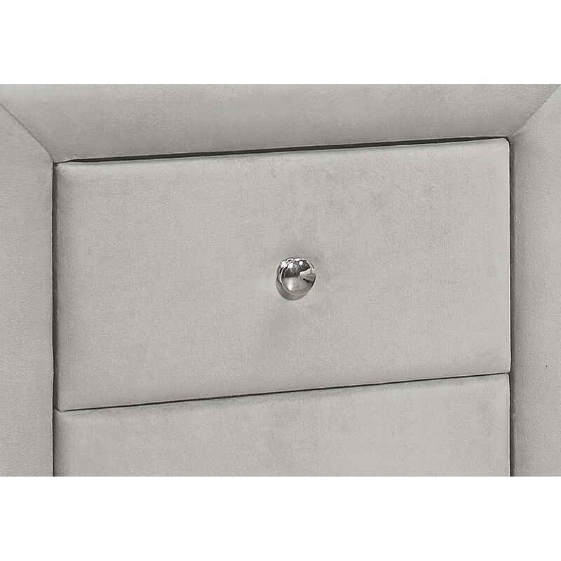 Monarch Specialties I 5606 Bedroom Accent, Nightstand, End, Side, Lamp, Storage Drawer, Bedroom, Upholstered, Velvet, Grey, Transitional