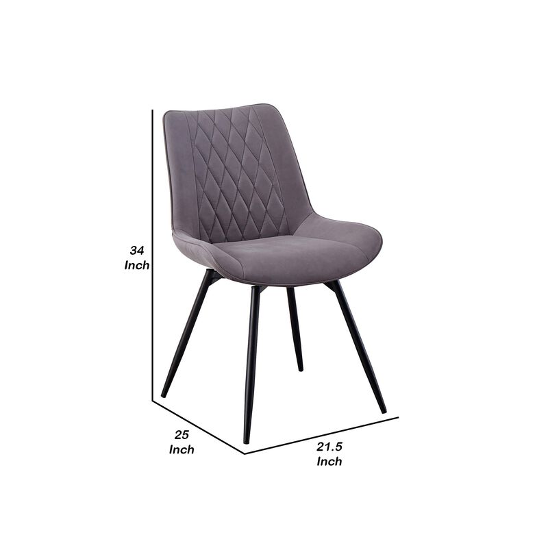 22 Inch Modern Side Chair, Set of 2, Gray Vegan Faux Leather, Swivel Seat-Benzara