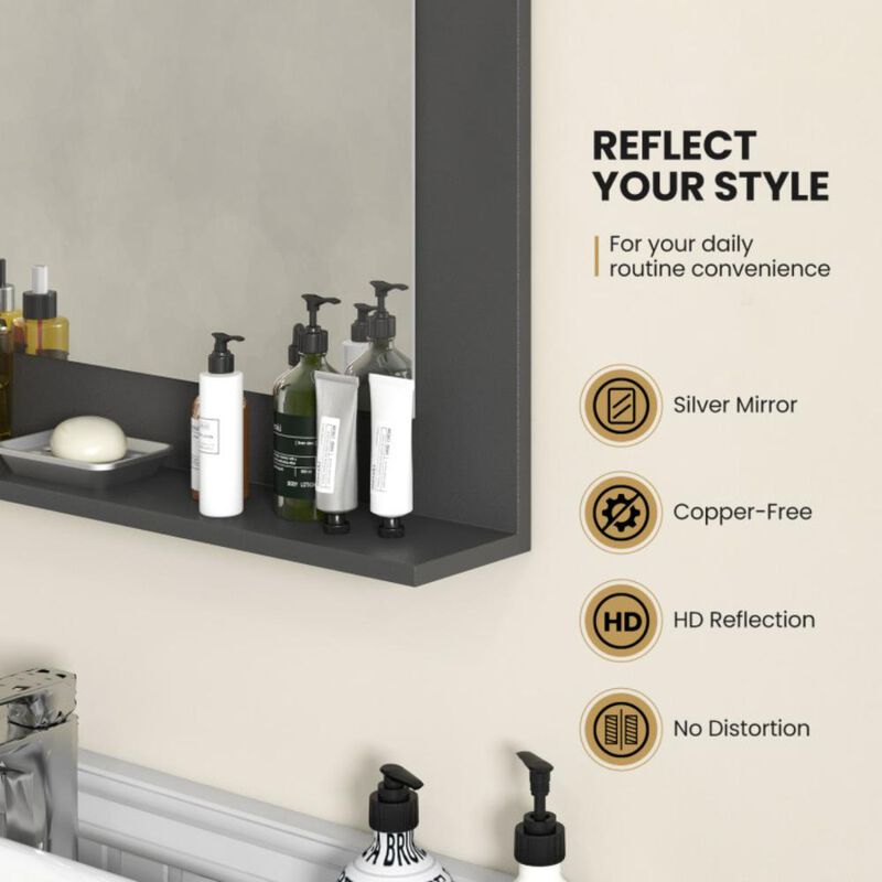 Hivvago Rectangle Bathroom Mirror with Shelf 23.5 x 17.5 Inch and Wood Frame