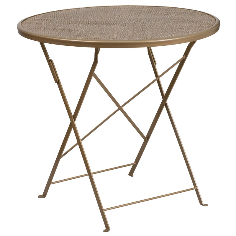 Flash Furniture Commercial Grade 30" Round Gold Indoor-Outdoor Steel Folding Patio Table Set with 2 Round Back Chairs