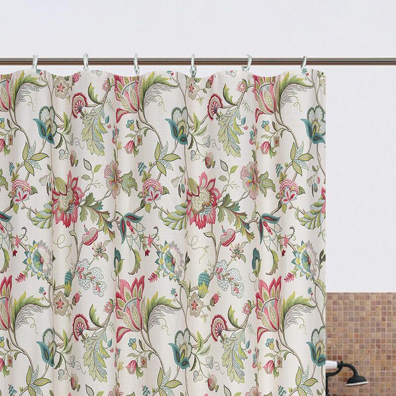Ellis Curtain Brissac Classic Floral Design Button Holes Shower Curtain 70" x 72" Red