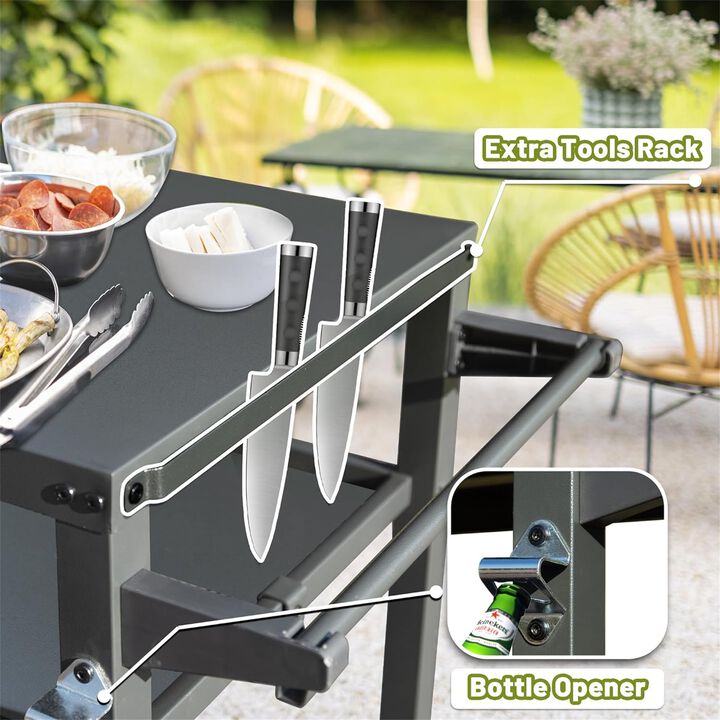 MONDAWE 3-Shelf Outdoor Grill Table, Grill Cart with Wheels, Outdoor Pizza Oven Table and Food Prep Table, with Propane Tank Hook, Grill Stand for Blackstone Griddle for BBQ