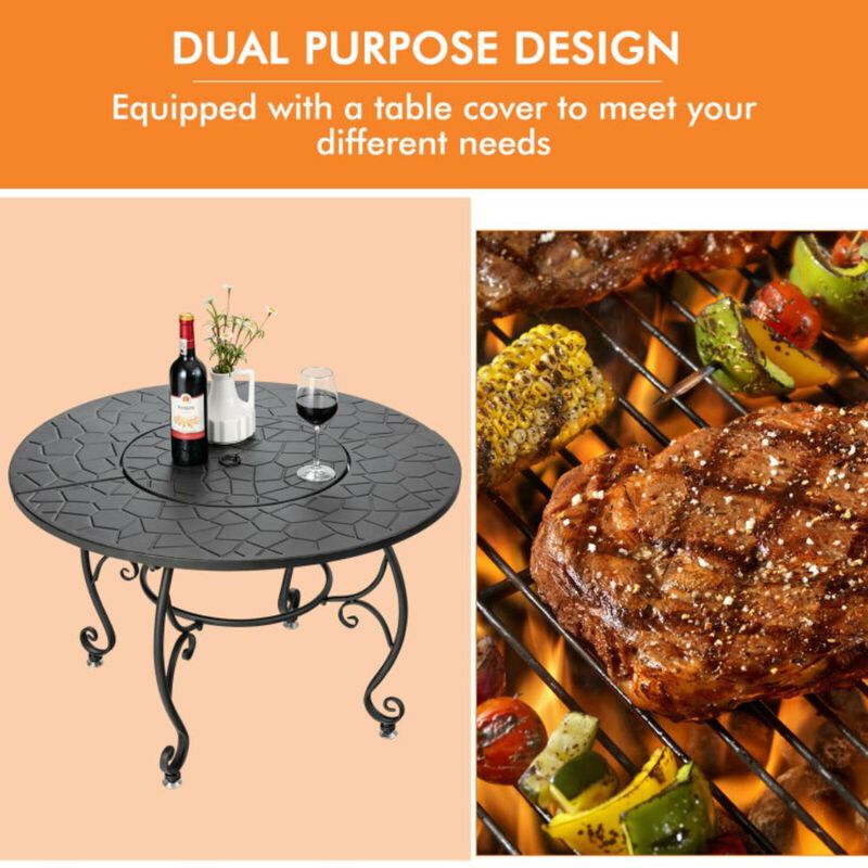Hivvago 35.5 Feet Patio Fire Pit Dining Table With Cooking BBQ Grate