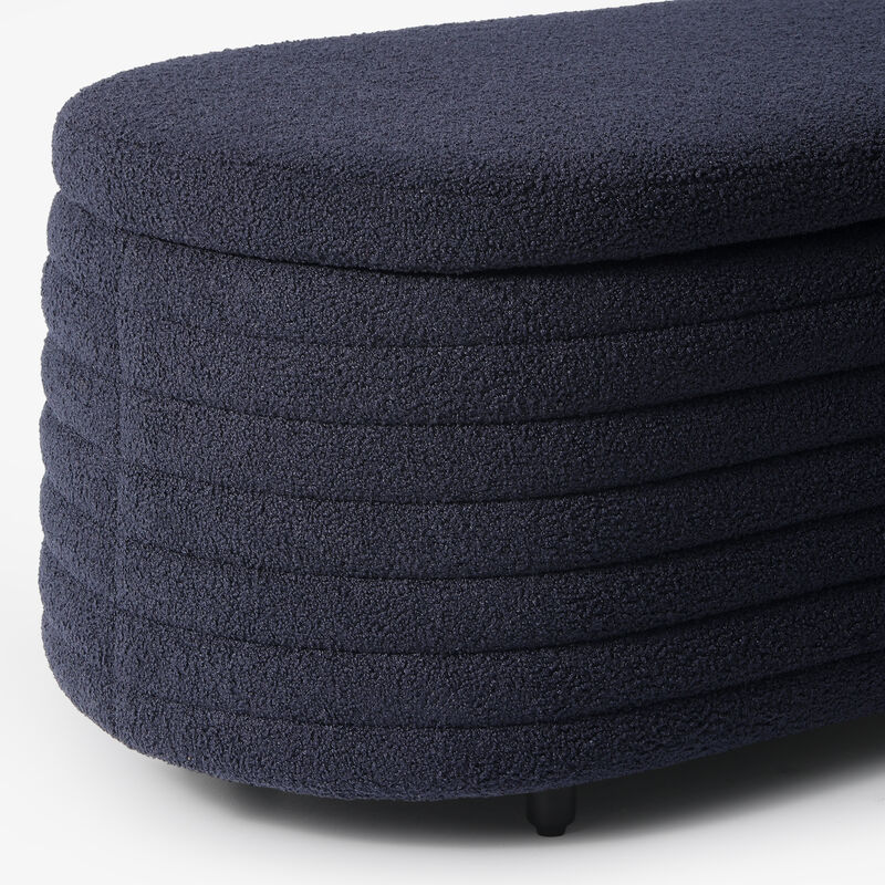 WestinTrends 54" Wide Mid-Century Modern Upholstered Teddy Sherpa Tufted Oval Storage Ottoman Bench