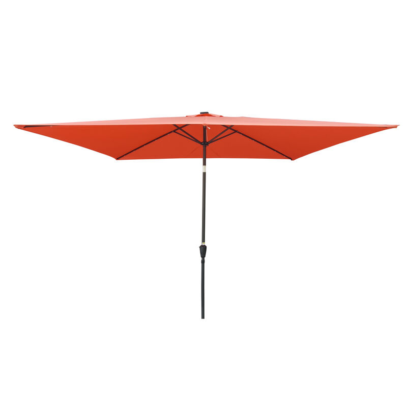 10 X 6.5FT Rectangular Patio Solar LED Lighted Outdoor Umbrellas With Crank And Push Button