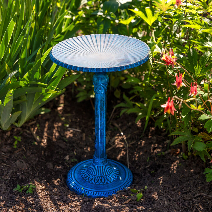 Sunnydaze Art Deco Sunburst Metal Bird Bath - Blue Patina - 14 in