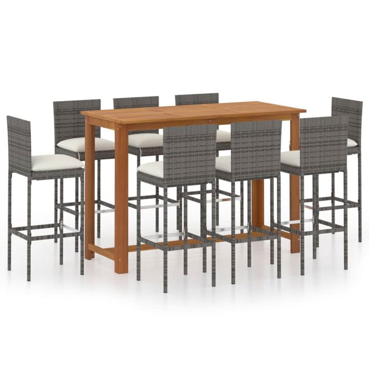vidaXL 9 Piece Garden Bar Set with Cushions Gray