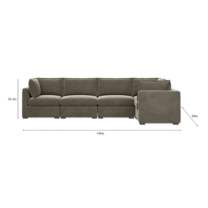 Bennett 5 Piece Flange Seam Modular Sofa  - Olive Green Velvet