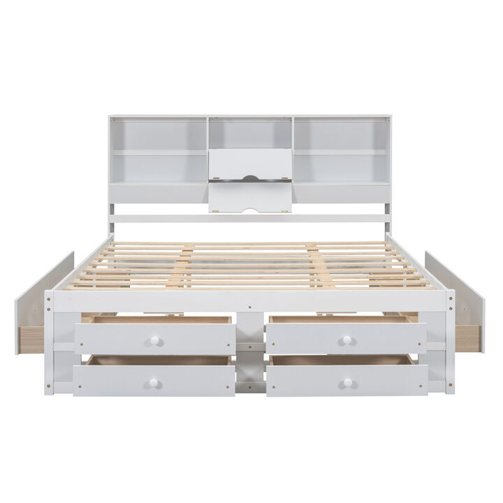 Merax Platform Bed with Storage Headboard and 8 Drawers