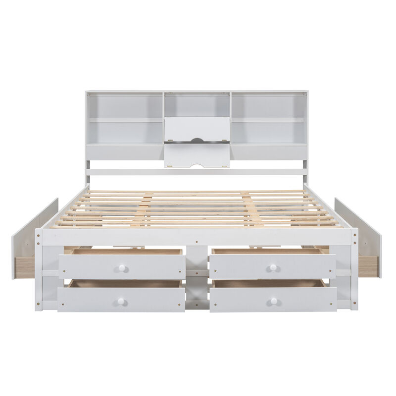 Merax Platform Bed with Storage Headboard and 8 Drawers