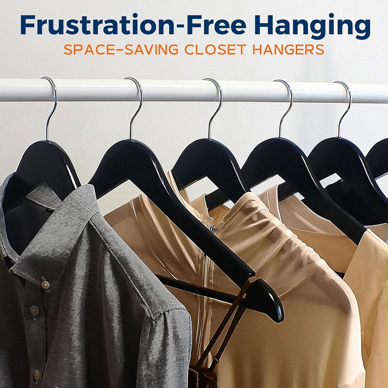 Wooden Clothes Hangers - 60 Pack, Durable, Non-Slip, Space-Saving Hangers for Dresses, Coats, and More, Holds Up to 10 lbs with 360° Swivel Hook, Black Finish