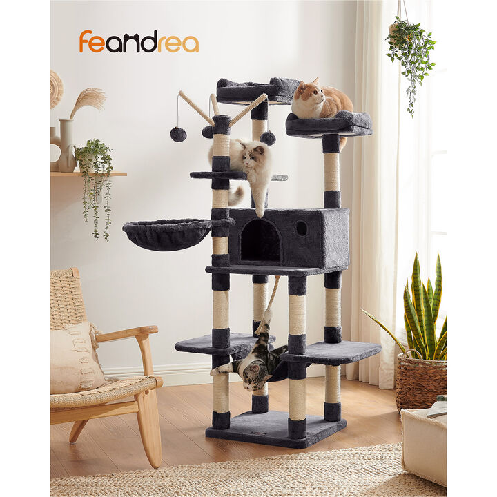Large Cat Tree - 64.6-Inch Cat Tower with Hammock and Activity Center