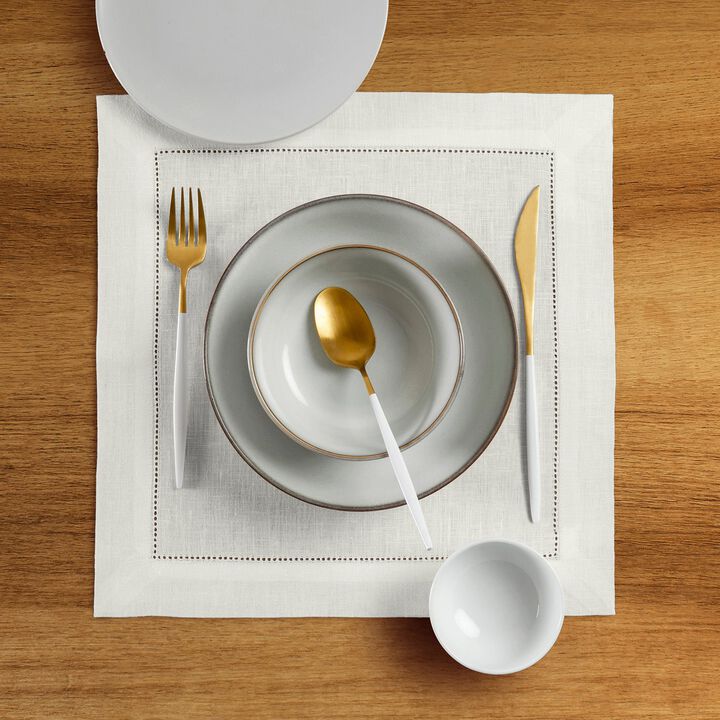 Solino Home 100% Pure Linen Square Placemats 14 x 14 Inch Set of 4 | Classic Hemstitch