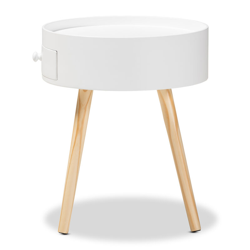 Baxton Studio Jessen Mid Century Modern White 1 Drawer Wood End Table