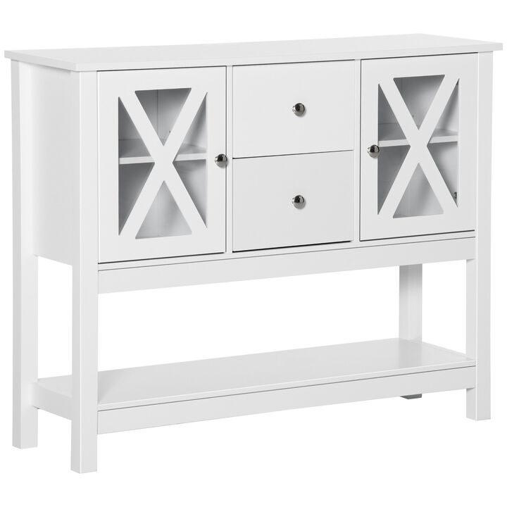 White Kitchen Storage: Buffet Sideboard with Glass Door