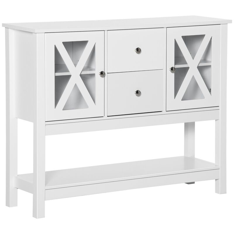 White Kitchen Storage: Buffet Sideboard with Glass Door