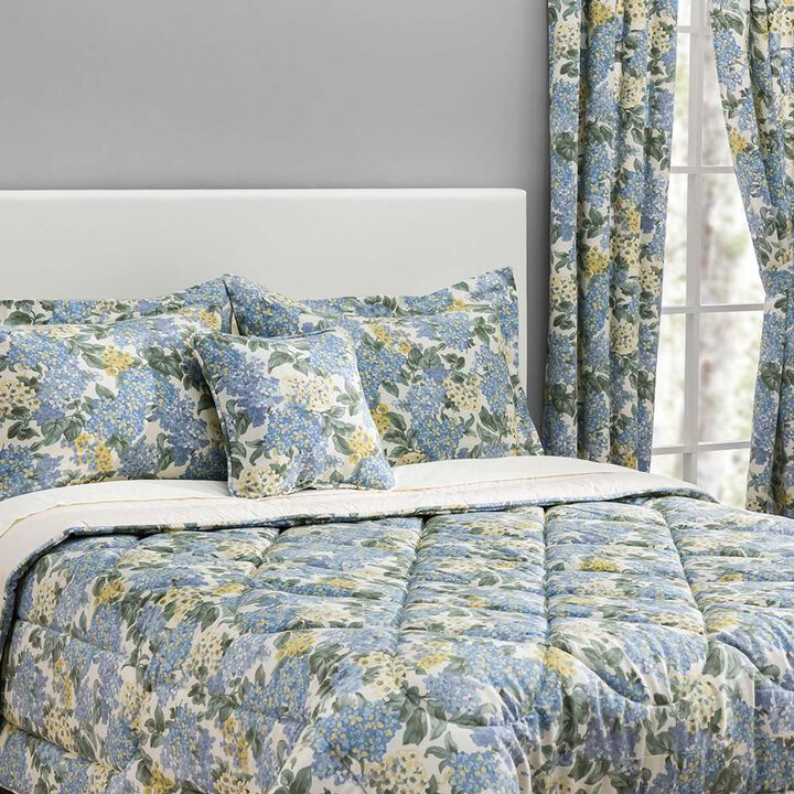 Ellis Hydrangea Classic Pattern Printed 1.5" Rod Pocket Window Tailored Tiers 68"x36" Blue