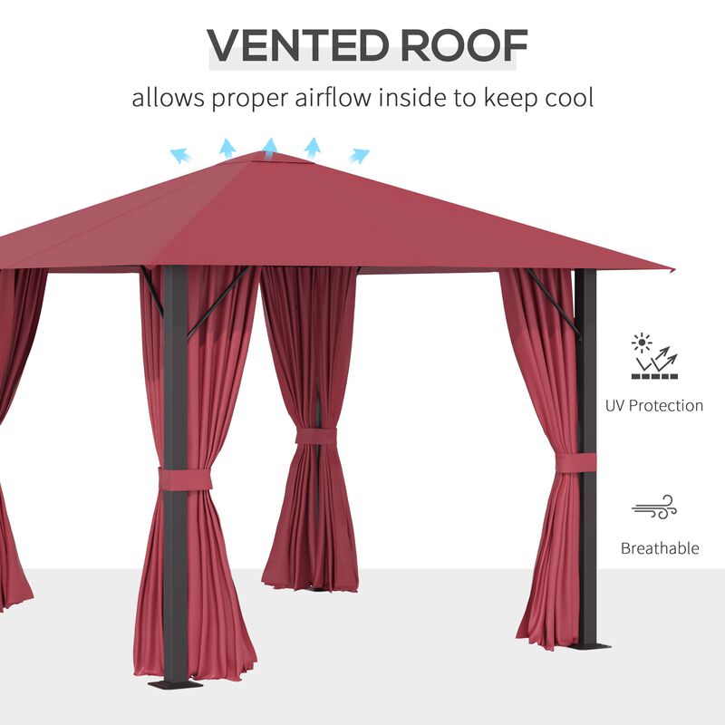 Wine Red Outdoor Haven: 10x10 Aluminum Gazebo with Vented Canopy