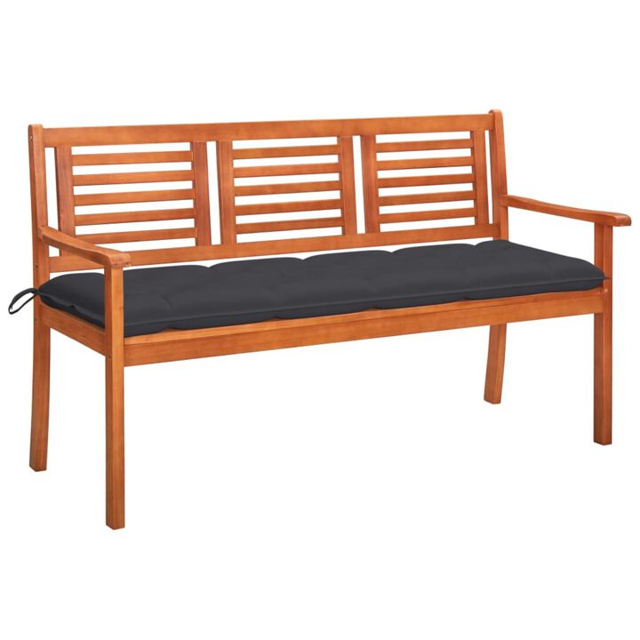 vidaXL 3-Seater Garden Bench with Cushion 59.1" Solid Eucalyptus Wood