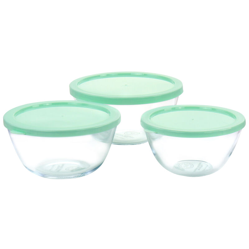Martha Stewart 6 Piece Borosilicate Glass Prep Bowl Set with Plastic Lids in Mint