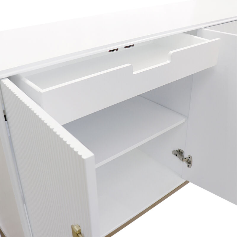 Pasargad Home Victoria Ivory Sideboard, 4 Doors, 2 Drawer with Bronze Metal Frame