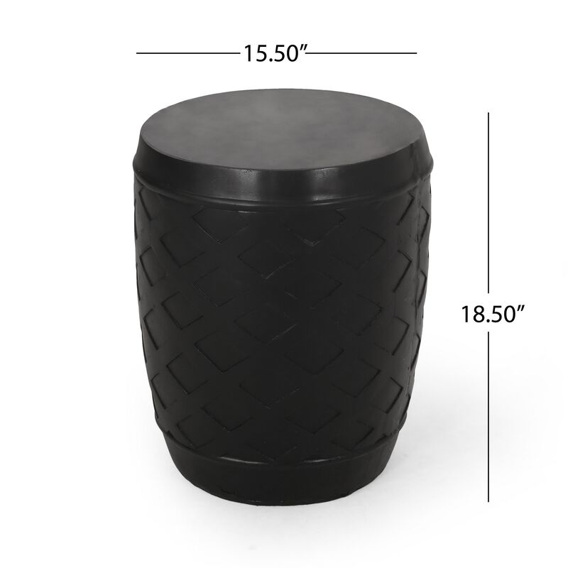 Outdoor Side End Table, 16 Inch Lattice Pattern, Black Concrete Finish - Benzara