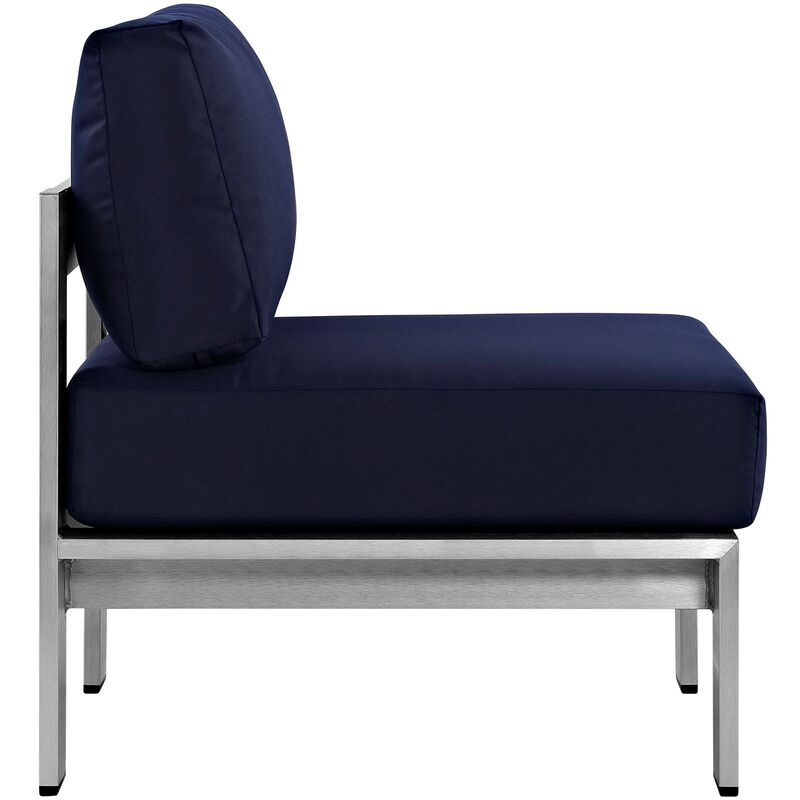 Shore 3 Piece Outdoor Patio Aluminum Sectional Sofa Set - Silver Navy