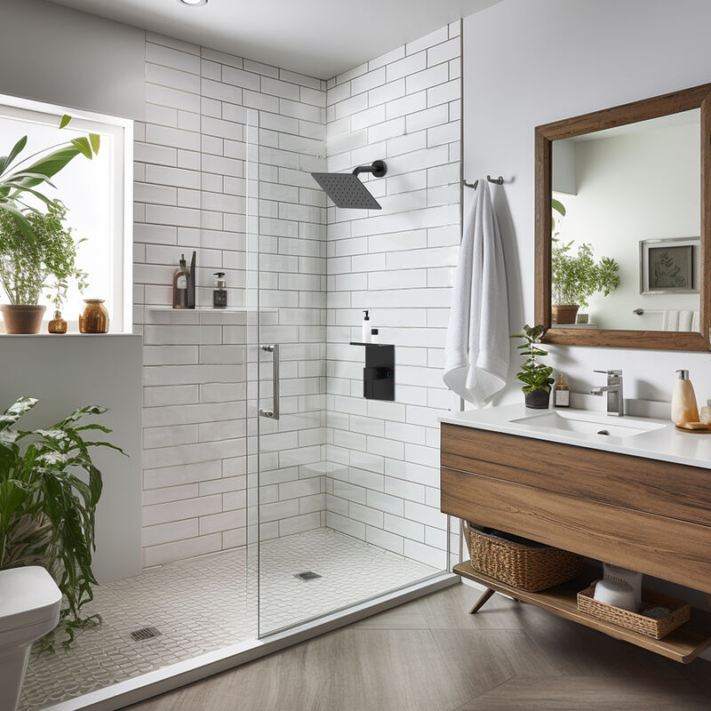 Bathroom Shower System with 8-Inch Rain Shower Head, Storage Shelf & Single Spray Shower Faucet