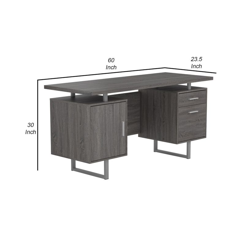 Wooden Office Desk with 1 Drawer and 1 Door Cabinet, Gray-Benzara