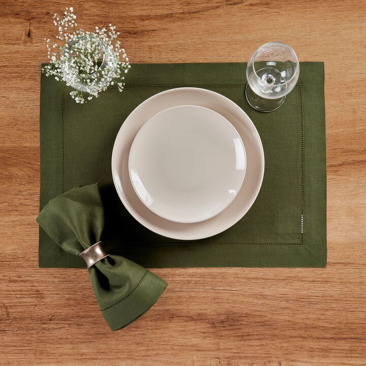 Solino Home 100% Pure Linen Dinner Napkins 20 x 20 Inch Set of 4 | Classic Hemstitch