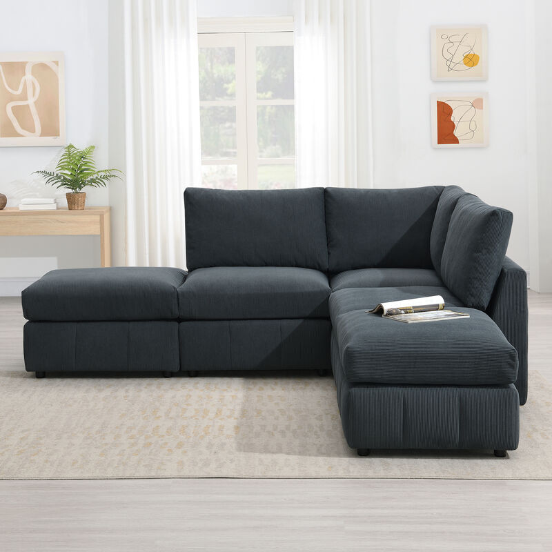 MONDAWE Modern Sectional Sofa with Vertical Stripes,5-Seat Armless Couch Set with Convertible Ottomans,Various Combinations