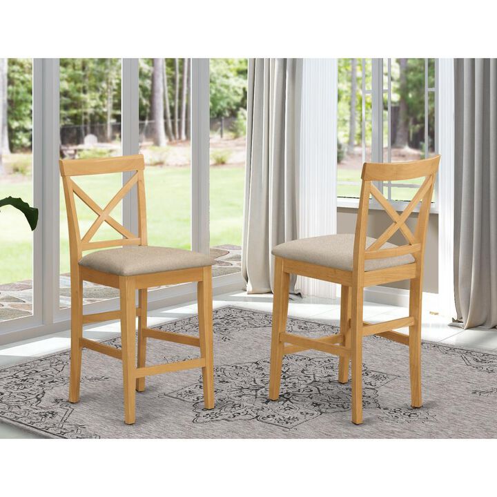 East West Furniture X-Back  stool  with  upholstered  seat  in  Oak  finish,  Set  of  2