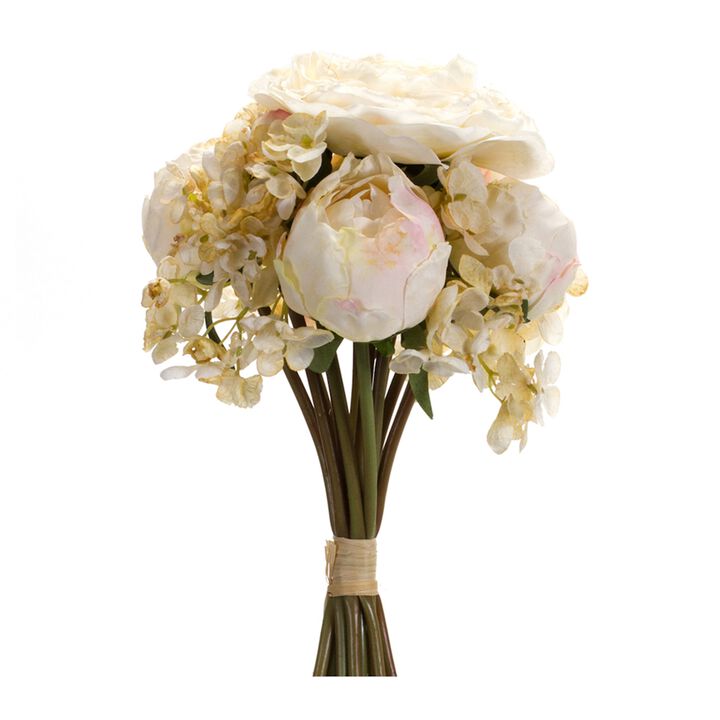 Vibrant Coral Peony and Hydrangea Artificial Flower Bouquet for Home Décor (Set of 6)