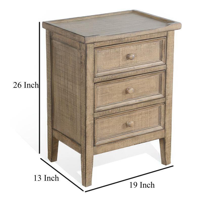 Rena End Table with 3 Drawers, 19 Inch Distressed Brown Mahogany Wood - Benzara