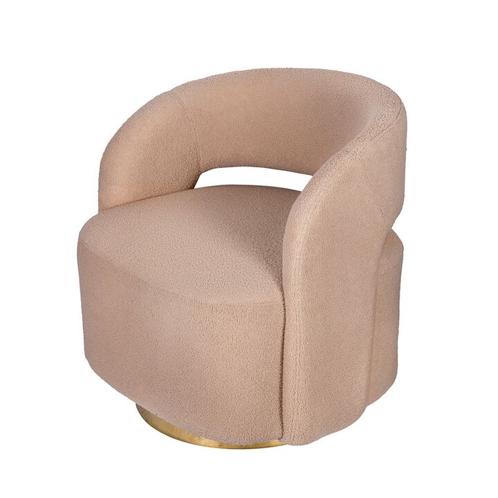 Xion 30 Inch Swivel Accent Chair, Brown Fabric Upholstery, Gold Iron Base - Benzara