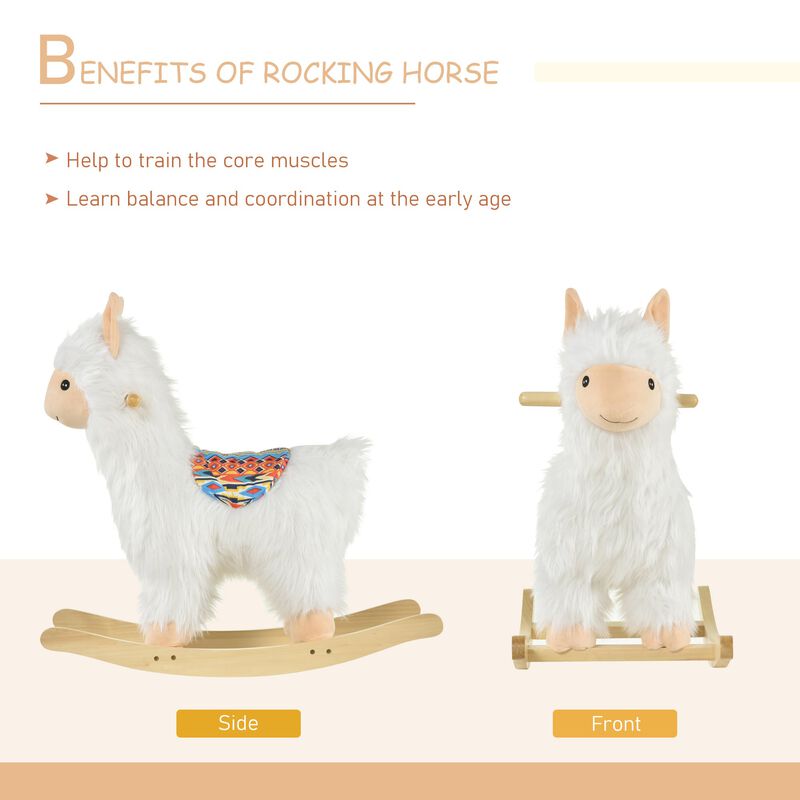 White Llama Rocker: Kids' Ride-On Toy with Handle for 18-36 Months