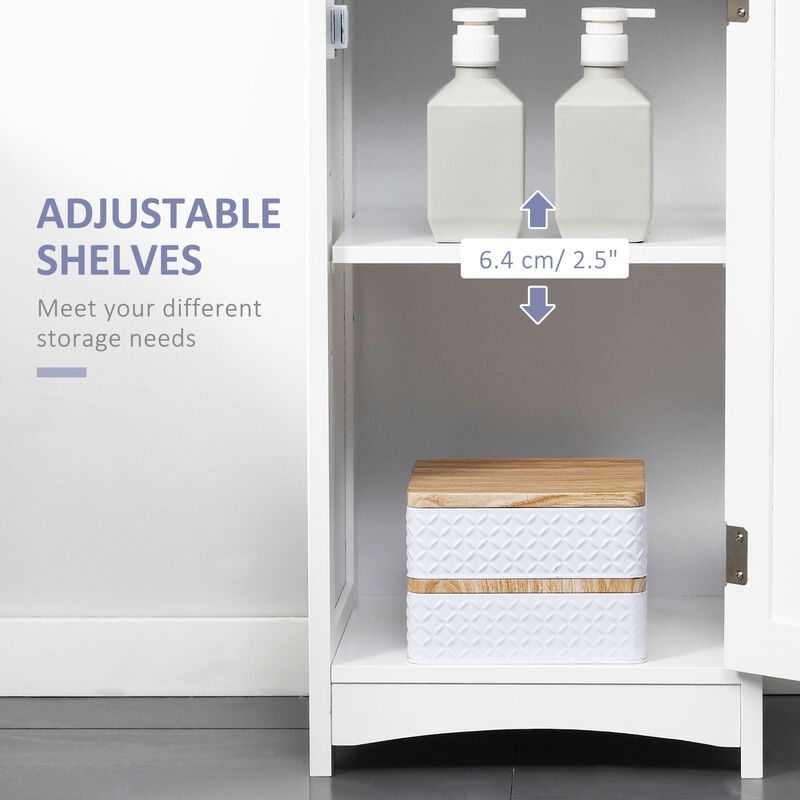 White Bathroom Organizer: Slim 3-Tier Cabinet with Drawer & Door