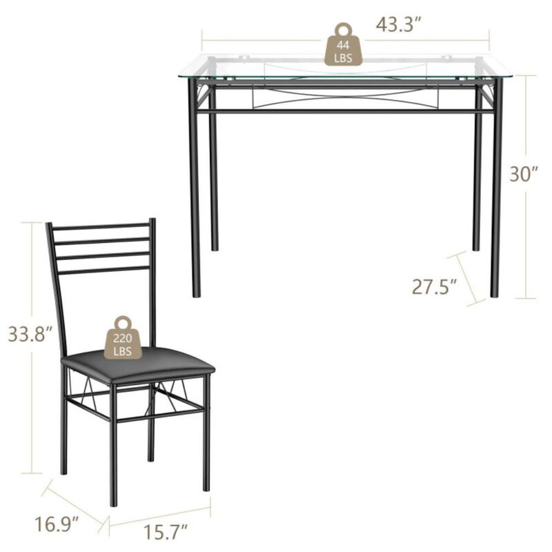 Hivvago 5 Pieces Dining Set with Tempered Glass Top Table and 4 Upholstered Chairs