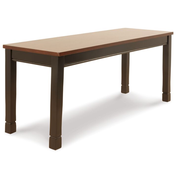 Vilo Dining Bench, 42 Inch, Rich Brown Wood Seat, Black Tapered Legs - Benzara