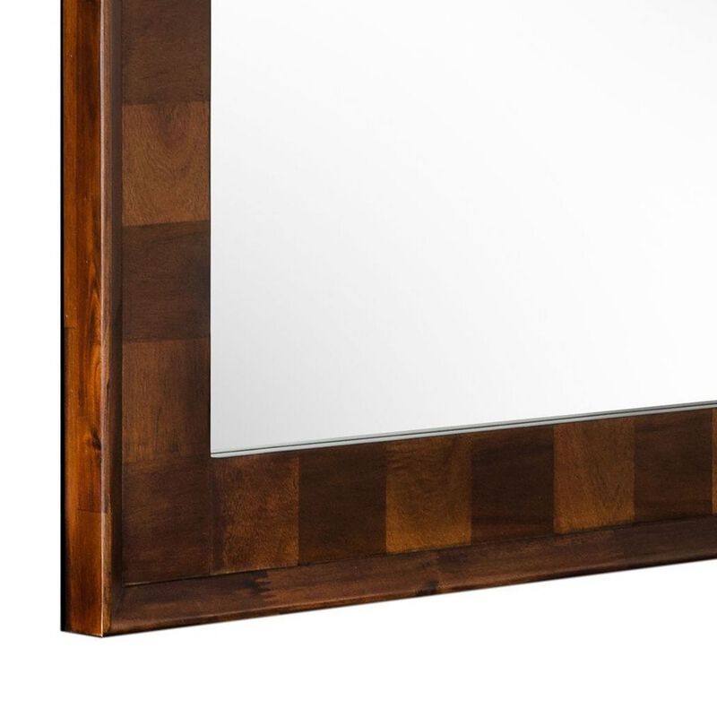 Cid 43 Inch Modern Wall Mirror, Molded Frame, Dark Dual Tone Brown-Benzara