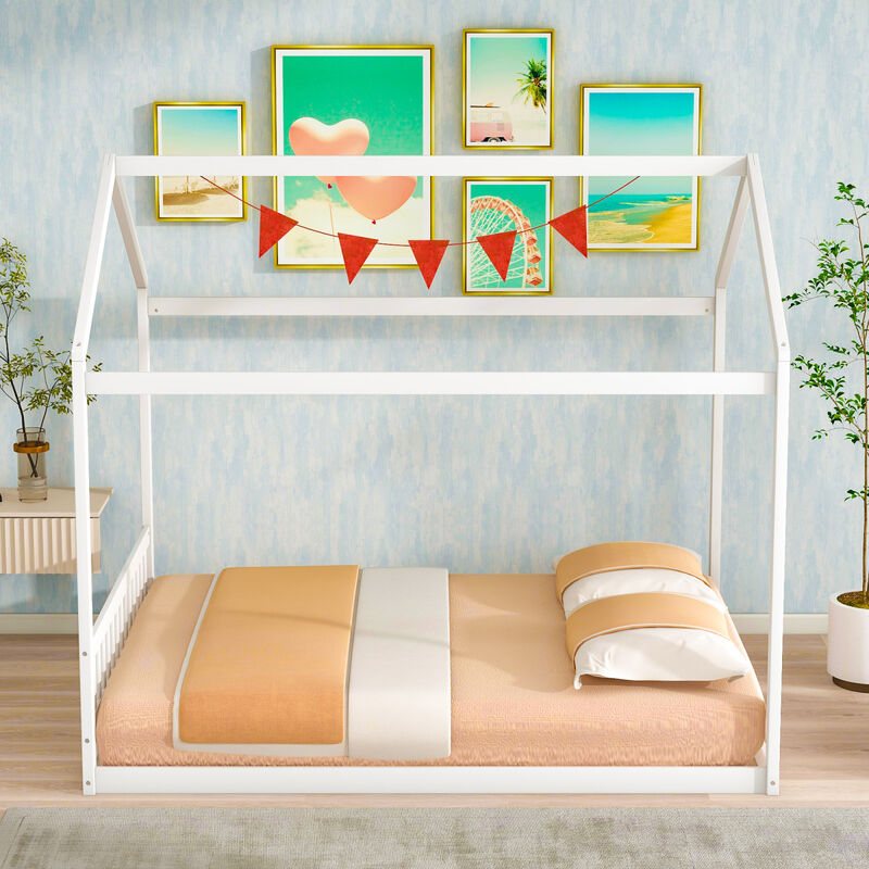 Queen Size Wooden House Bed With Headboard