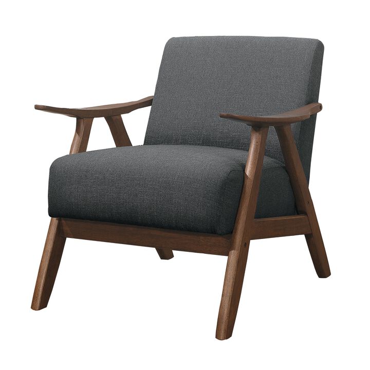 Fabric Upholstered Accent Chair with Curved Armrests, Gray-Benzara